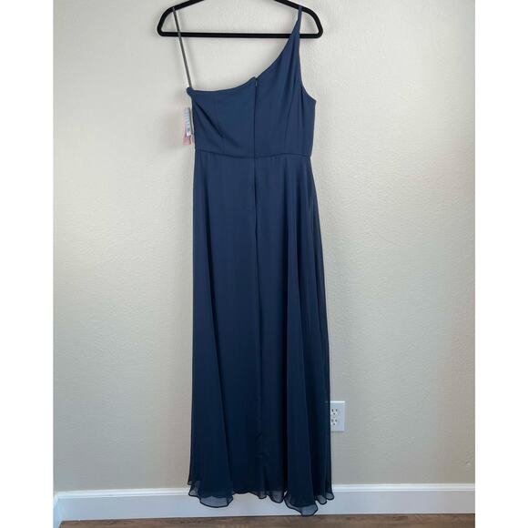 After Six Midnight Navy One-Shoulder Luxe Chiffon Slit Maxi Gown Dress 8 NWT - Picture 15 of 15